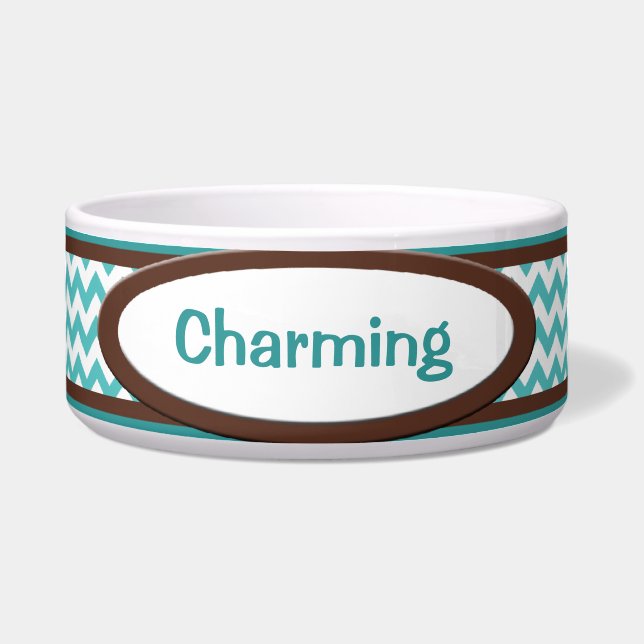 Cuenco personalizado Chevron del perro de Brown y (Frente)
