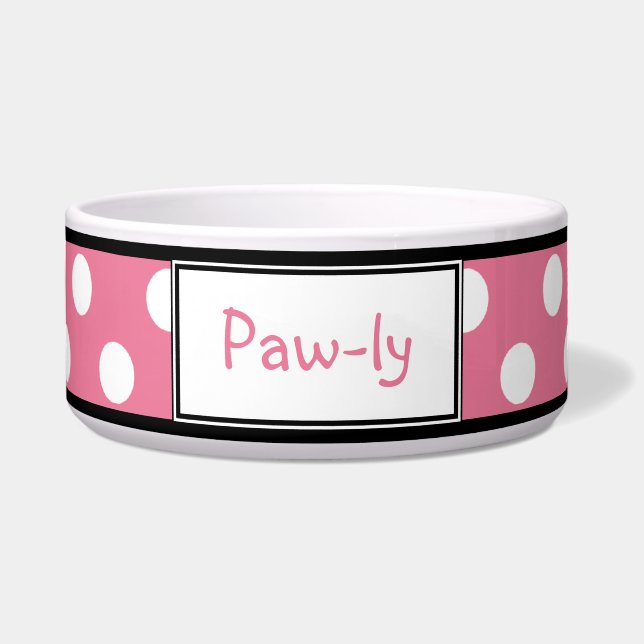 Cuenco personalizado rosa del perro del lunar (Frente)