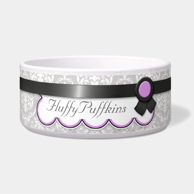 Cuenco púrpura y gris del perro del damasco del (Frente)