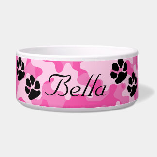 Cuenco rosado del perro del camuflaje