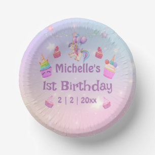 Cuencos De Papel 1.ᵉʳ cumpleaños unicornios quequitos muchacha lind