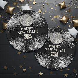 Cuencos De Papel 2026 Black Silver Glitter New Year's Eve Party