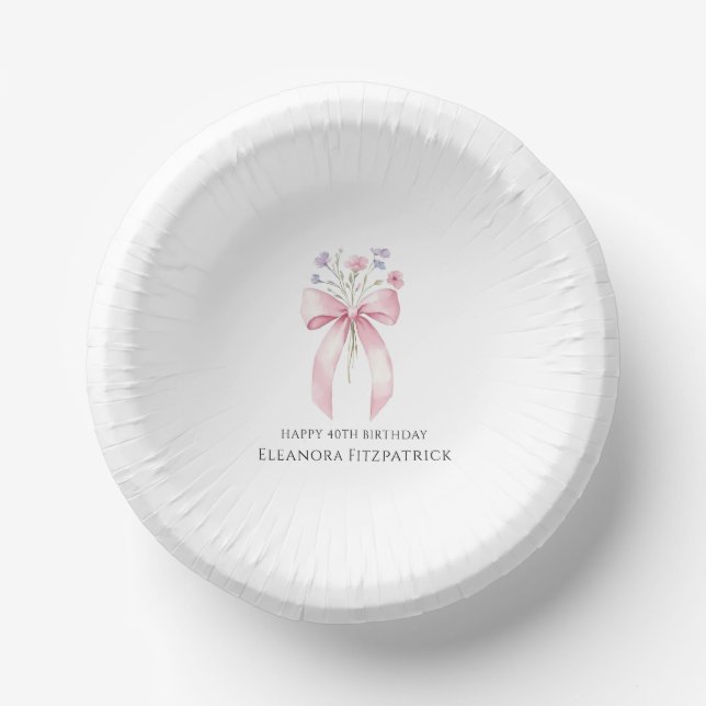 Cuencos De Papel 40.ª Fiesta Personalizado Bow Wildflower (Anverso)