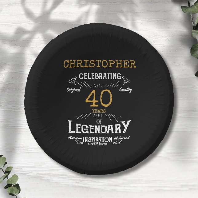 Cuencos De Papel 40.ª legendaria retro de oro negro (For those celebrating their 40th birthday we have the ideal birthday party bowls)