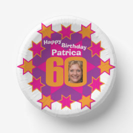 Cuencos De Papel 60.ª foto de cumpleaños y nombre estrella rosa