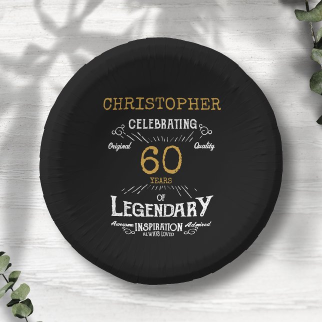 Cuencos De Papel 60.ª legendaria retro de oro negro (For those celebrating their 60th birthday we have the ideal birthday party bowls)
