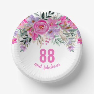 Cuencos De Papel 88.º cumpleaños floral rosa
