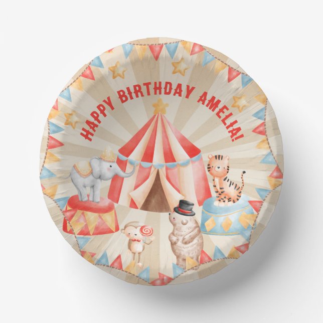 Cuencos De Papel Acuarela Circo Animales Cumpleaños (Anverso)