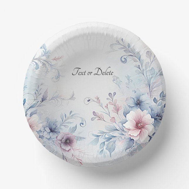 Cuencos De Papel Acuarela Floral Rosa Azul (Anverso)