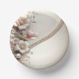 Cuencos De Papel Adornos florales y perlas