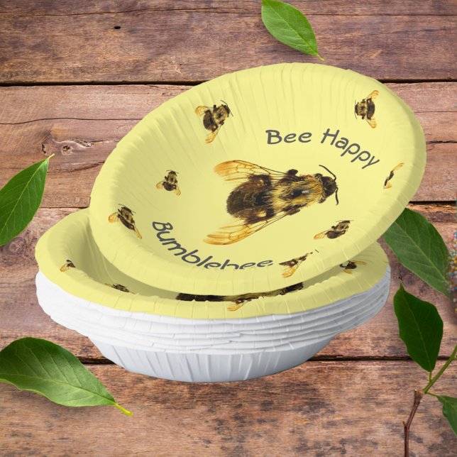 Cuencos De Papel Amarillo Bee Happy Bumblebees (Subido por el creador)