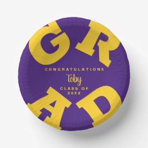 Cuencos De Papel Amarillo personalizado en graduación púrpura