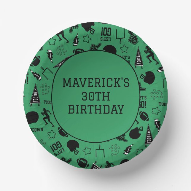 Cuencos De Papel American Football Green Sports Birthday (Anverso)