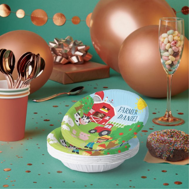 Cuencos De Papel Animales Cute Barnyard, granjero, cumpleaños de Tr (Multi)