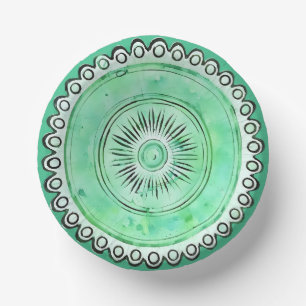 Cuencos De Papel Antiguo Glass Green Sunburst Faux China