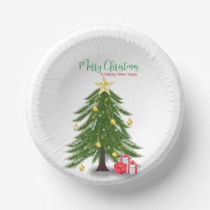 Cuencos De Papel Árbol de Navidad con presente rojo
