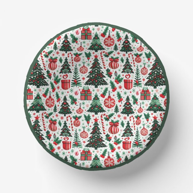 Cuencos De Papel árbol de Navidad, regalos, bastón de caramelo (Anverso)