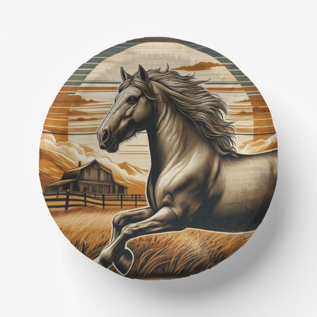 Cuencos De Papel Arroz/caballo vintage/occidente (Anverso)