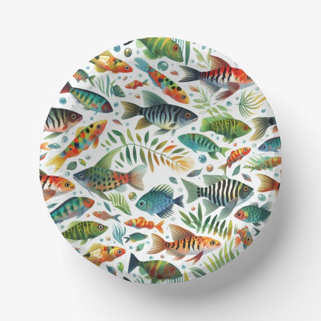 Cuencos De Papel Arte colorido de peces submarinos (Anverso)