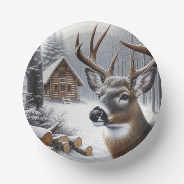 Cuencos De Papel Arte de ciervo/venado de invierno (Anverso)