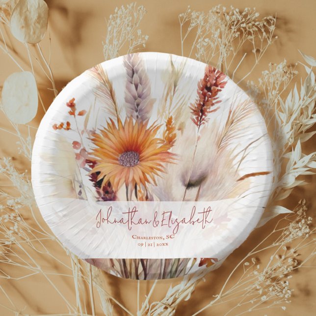 Cuencos De Papel Autumn Boho Floral Boda | Blanco (Autumn Boho Floral White Wedding Paper Bowl)