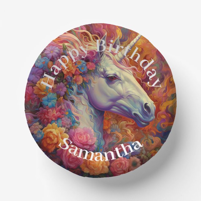 Cuencos De Papel Awesome Unicorn Feliz cumpleaños (Anverso)