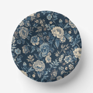 Cuencos De Papel Azul Marino Patrón Botánico Floral Vintage