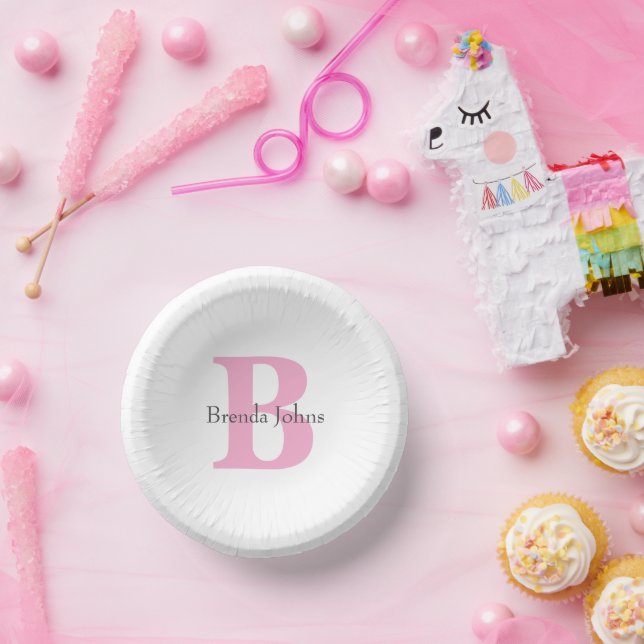 Cuencos De Papel Baby Shower Bridal Shower Monograma Iniciales Rosa (Fiesta)