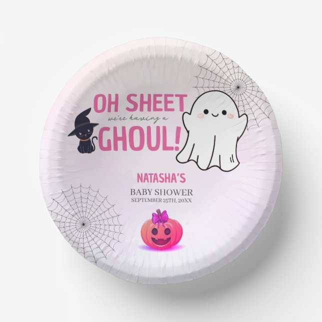 Cuencos De Papel Baby Shower Chica de Halloween de Pink Ghoul (Anverso)