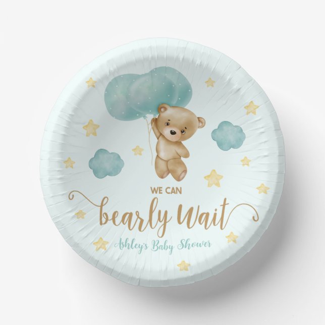 Cuencos De Papel Baby Shower de Teddy Bear and Blue Balloons (Anverso)