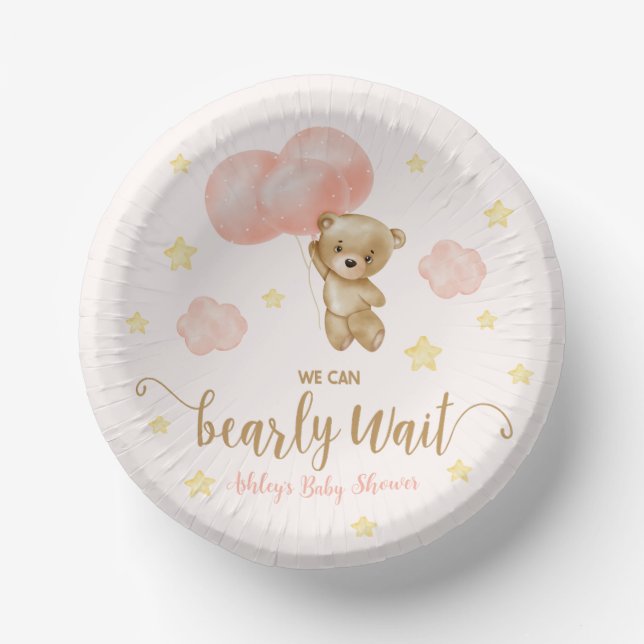 Cuencos De Papel Baby Shower de Teddy Bear and Pink Balloons (Anverso)
