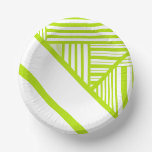 Cuencos De Papel Bandas triangulares en blanco y verde limón