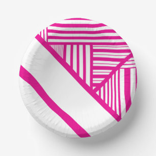 Cuencos De Papel Bandas triangulares en magenta y blanco