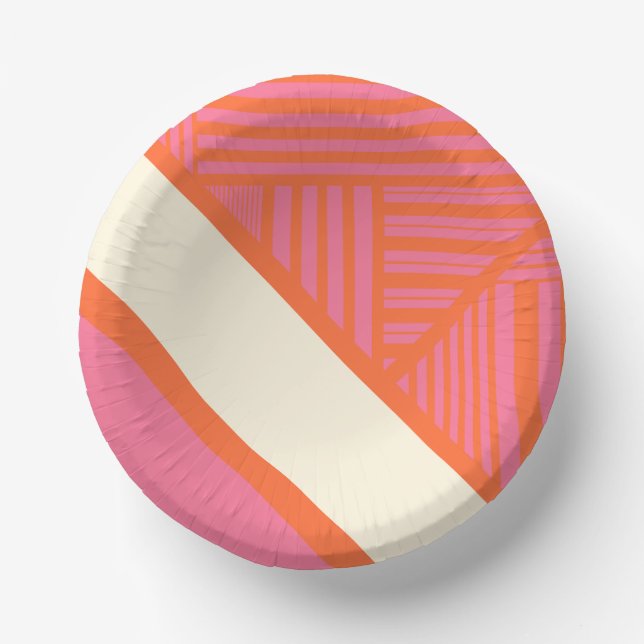 Cuencos De Papel Bandas triangulares en rosa, Naranja y crema (Anverso)