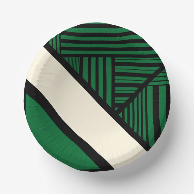 Cuencos De Papel Bandas triangulares: verde, crema y negro (Anverso)