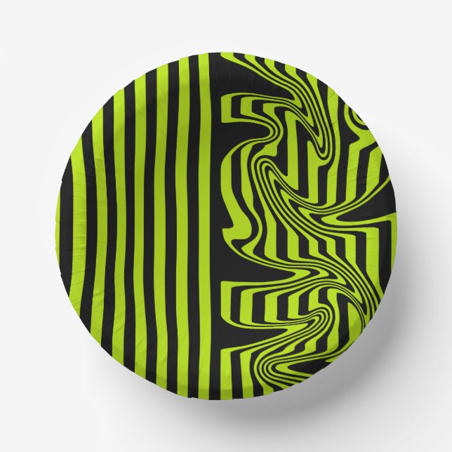 Cuencos De Papel Bandas y Swirls - Lime Green y Black (Anverso)