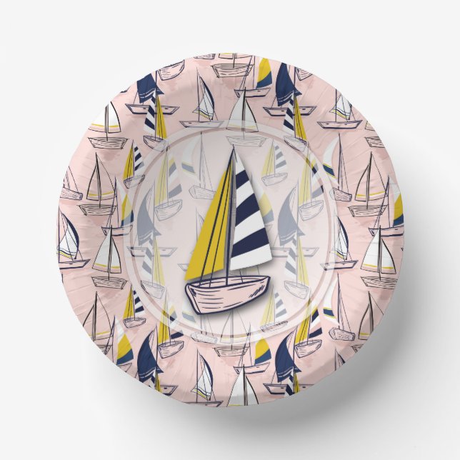 Cuencos De Papel Barcos de vela azul de la Marina (Anverso)