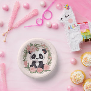 Cuencos De Papel Bebé Adorable Panda Bear con Flores