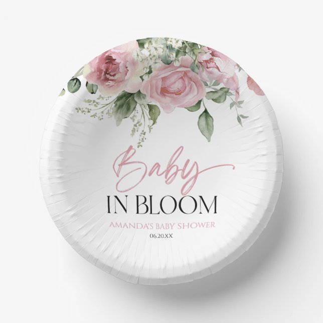 Cuencos De Papel Bebé En Bloom Pink Rose Floral Baby Shower (Anverso)