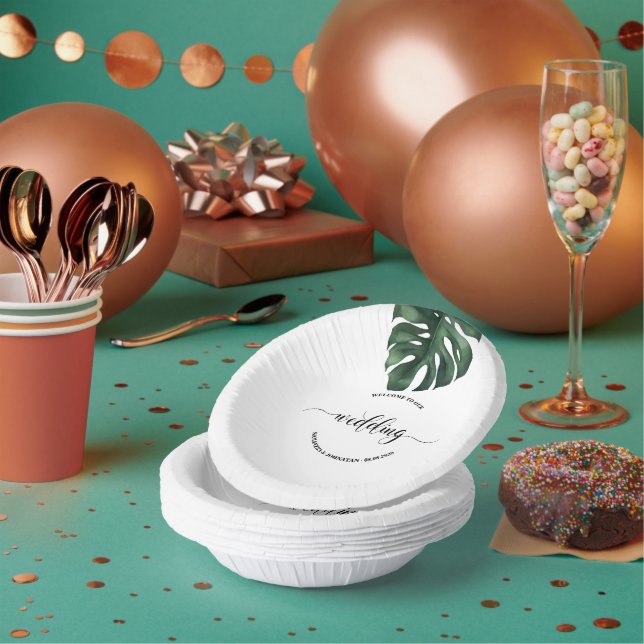 Cuencos De Papel Bienvenida al Boda Green Monstera Leaf (Multi)