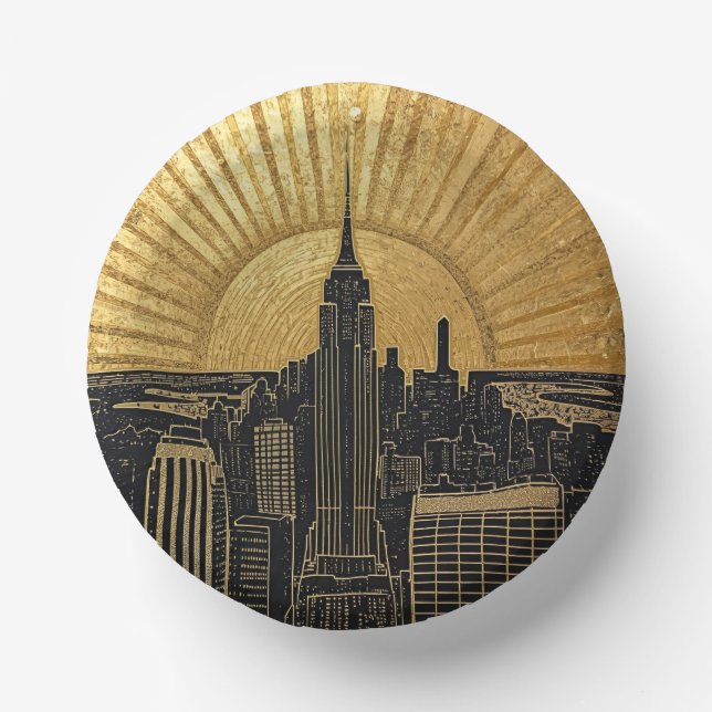 Cuencos De Papel Black and Gold Art Deco Paper Plates (Anverso)