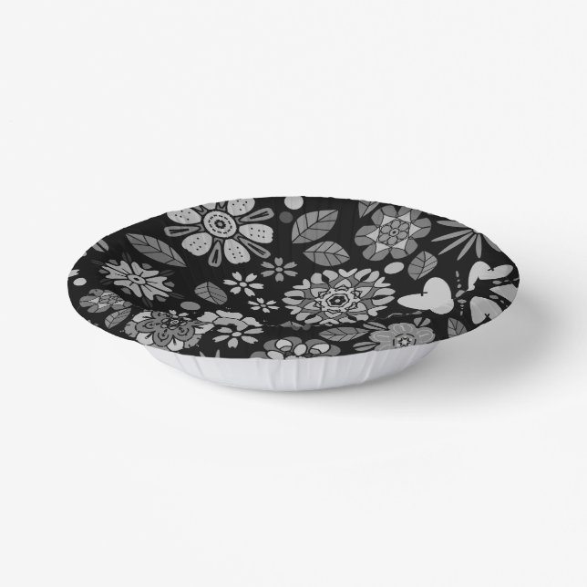 Cuencos De Papel Black And Gray Retro Floral Art Seamless Pattern (Angular)