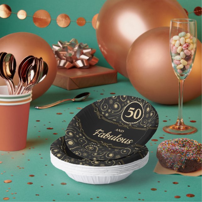 Cuencos De Papel Black & Gold ANY AGE Birthday (Multi)