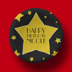 Cuencos De Papel Black Gold Stars Hollywood nombre de cumpleaños