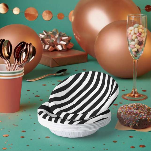 Cuencos De Papel Blanco sólido clásico y negro rayado 7" (Multi)