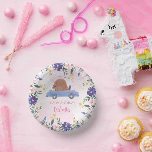 Cuencos De Papel Blue Bear Race Car Flor tropical Fiesta de cumplea (Fiesta)