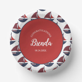 Cuencos De Papel Blue & Red Nautical Baby Shower