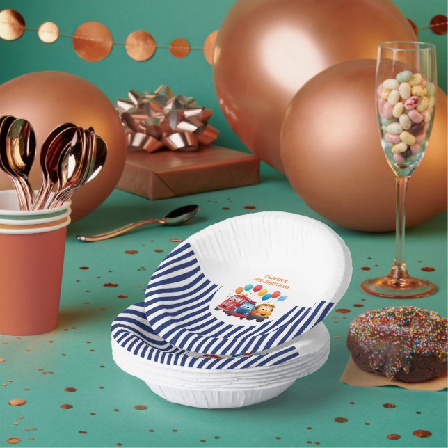 Cuencos De Papel Blue Striped Truck Birthday Theme Paper Bowl (Multi)