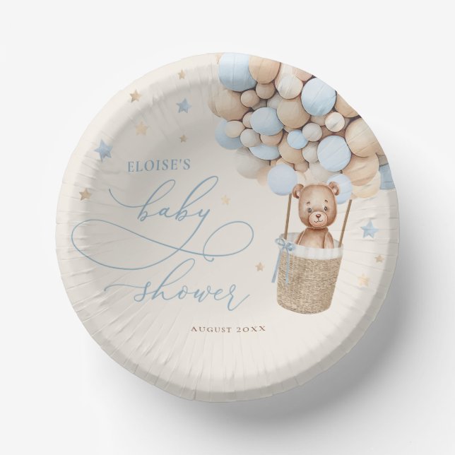 Cuencos De Papel Blue Teddy Bear Balloon Bearly Wait Baby Shower (Anverso)