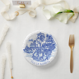 Cuencos De Papel Blue Willow Rabbit Island Whimsical Crackge Look